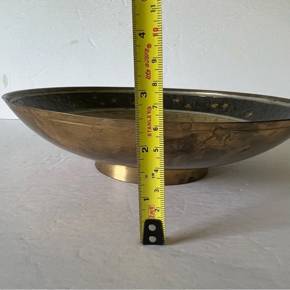 VTG Made in India Enameled Brass Bowl Fruit Bowl Decor Celestial Boho 9.25